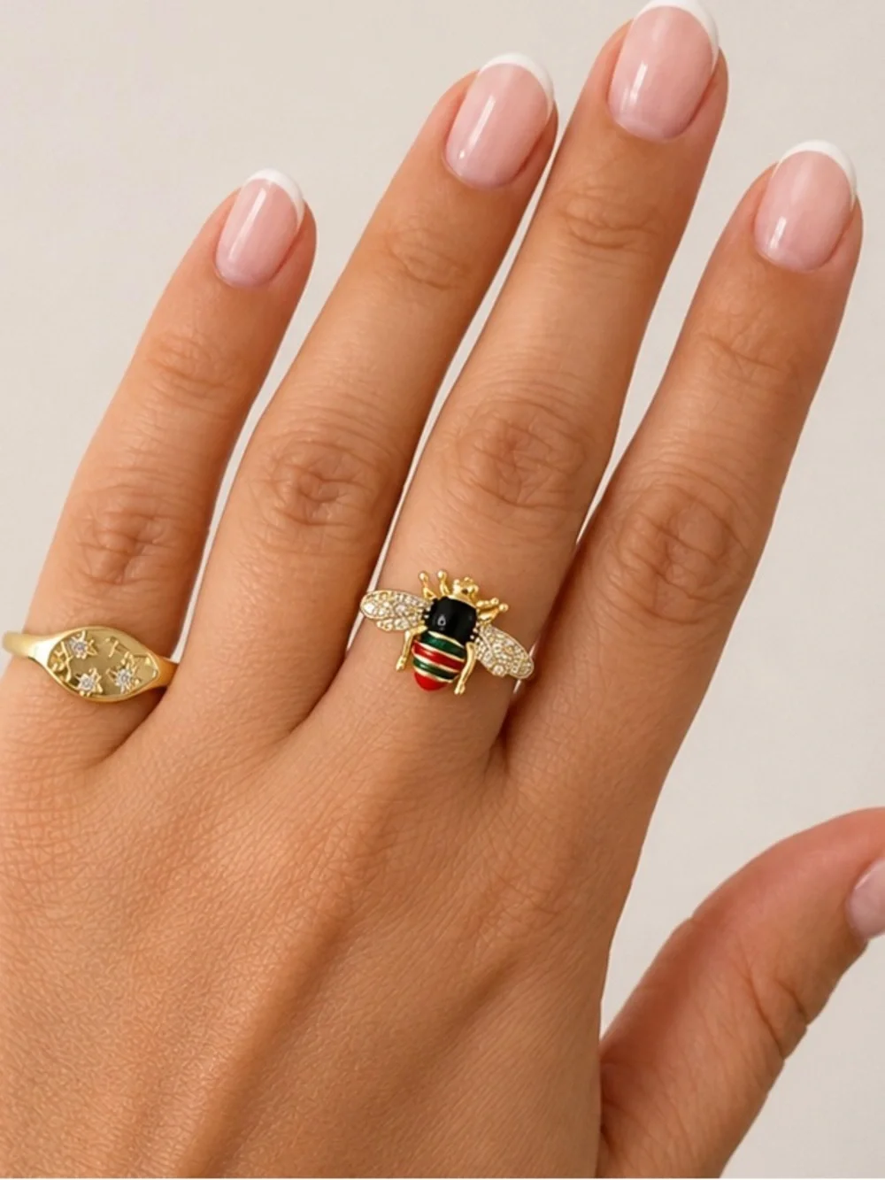Bee Ring, Adjustable Stainless Steel Enamel Zircon Ring